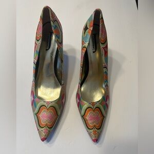 J.Renee Multicolor Patterned Pointed Toe Pumps - Pink, Orange, Green, Blue, Gold
